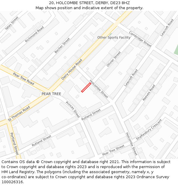 20, HOLCOMBE STREET, DERBY, DE23 8HZ: Location map and indicative extent of plot