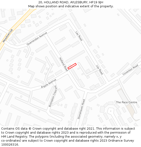 20, HOLLAND ROAD, AYLESBURY, HP19 9JH: Location map and indicative extent of plot