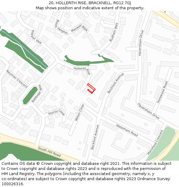 20, HOLLERITH RISE, BRACKNELL, RG12 7GJ: Location map and indicative extent of plot