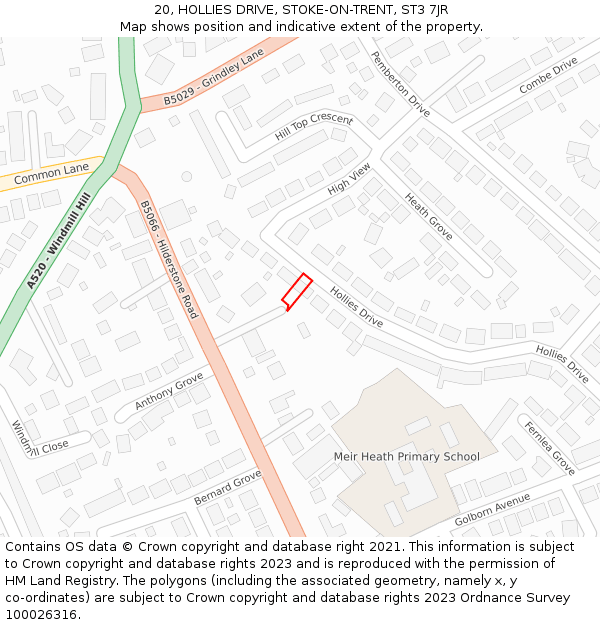 20, HOLLIES DRIVE, STOKE-ON-TRENT, ST3 7JR: Location map and indicative extent of plot