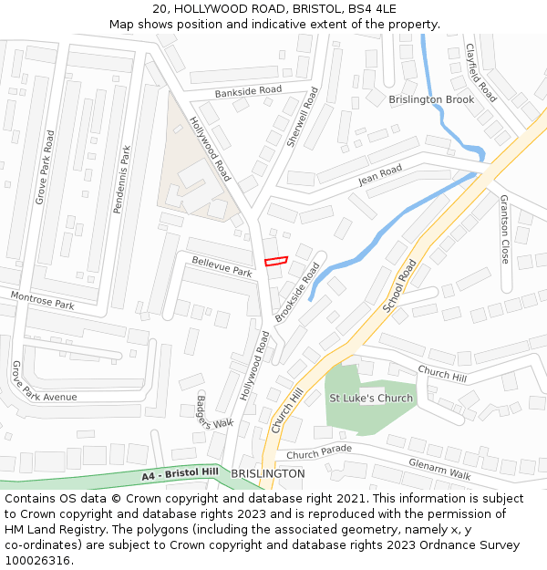 20, HOLLYWOOD ROAD, BRISTOL, BS4 4LE: Location map and indicative extent of plot