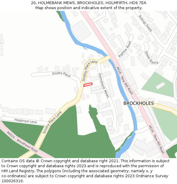 20, HOLMEBANK MEWS, BROCKHOLES, HOLMFIRTH, HD9 7EA: Location map and indicative extent of plot