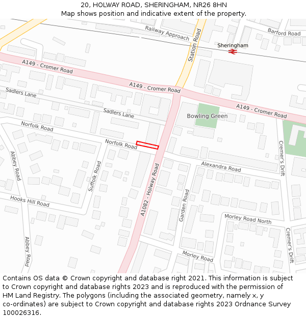 20, HOLWAY ROAD, SHERINGHAM, NR26 8HN: Location map and indicative extent of plot