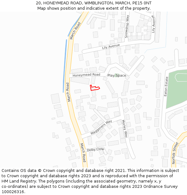 20, HONEYMEAD ROAD, WIMBLINGTON, MARCH, PE15 0NT: Location map and indicative extent of plot