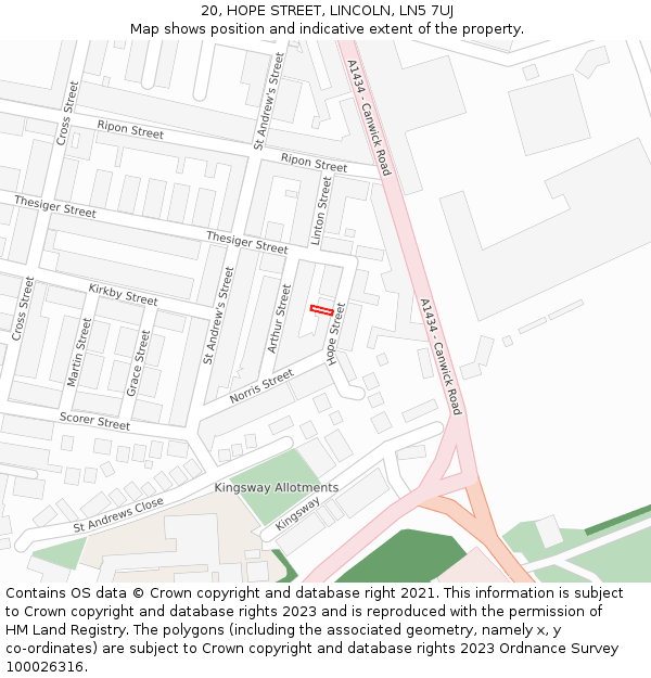 20, HOPE STREET, LINCOLN, LN5 7UJ: Location map and indicative extent of plot