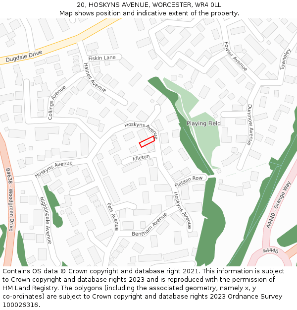 20, HOSKYNS AVENUE, WORCESTER, WR4 0LL: Location map and indicative extent of plot