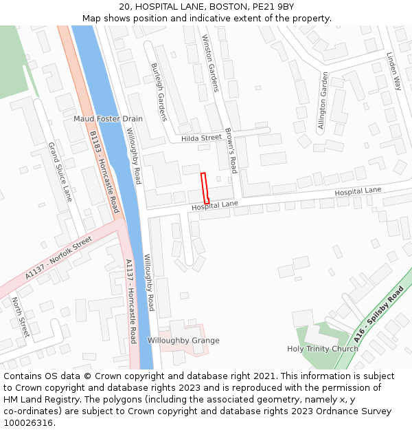 20, HOSPITAL LANE, BOSTON, PE21 9BY: Location map and indicative extent of plot