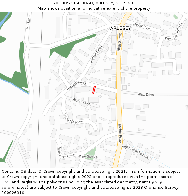 20, HOSPITAL ROAD, ARLESEY, SG15 6RL: Location map and indicative extent of plot