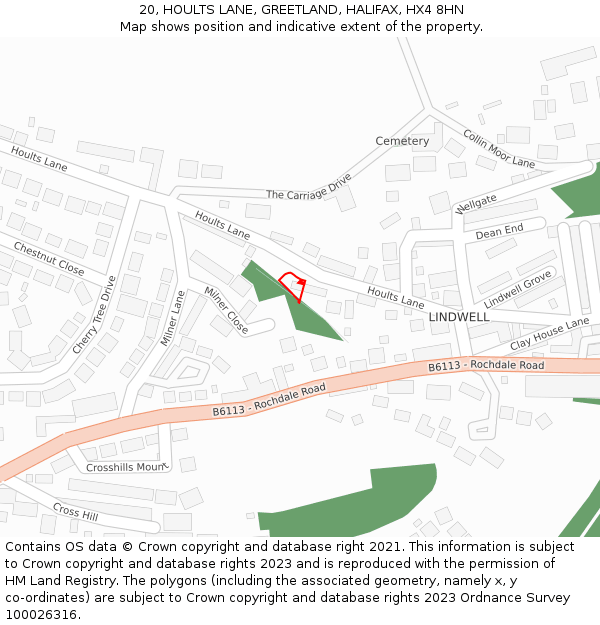 20, HOULTS LANE, GREETLAND, HALIFAX, HX4 8HN: Location map and indicative extent of plot