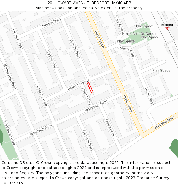 20, HOWARD AVENUE, BEDFORD, MK40 4EB: Location map and indicative extent of plot