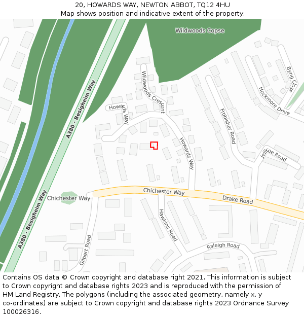 20, HOWARDS WAY, NEWTON ABBOT, TQ12 4HU: Location map and indicative extent of plot