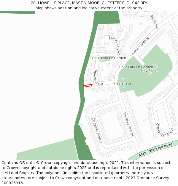 20, HOWELLS PLACE, MASTIN MOOR, CHESTERFIELD, S43 3FA: Location map and indicative extent of plot