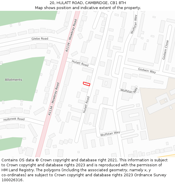 20, HULATT ROAD, CAMBRIDGE, CB1 8TH: Location map and indicative extent of plot
