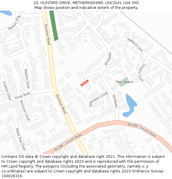 20, HUNTERS DRIVE, METHERINGHAM, LINCOLN, LN4 3XD: Location map and indicative extent of plot