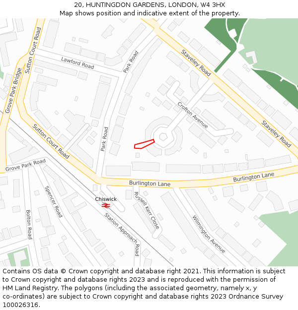 20, HUNTINGDON GARDENS, LONDON, W4 3HX: Location map and indicative extent of plot
