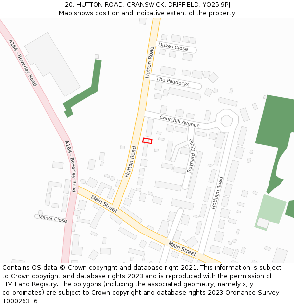20, HUTTON ROAD, CRANSWICK, DRIFFIELD, YO25 9PJ: Location map and indicative extent of plot