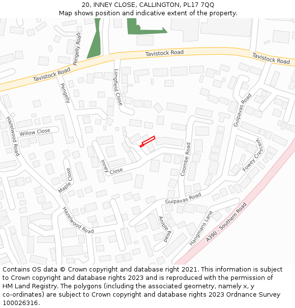 20, INNEY CLOSE, CALLINGTON, PL17 7QQ: Location map and indicative extent of plot