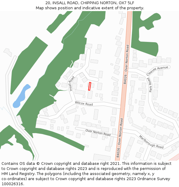 20, INSALL ROAD, CHIPPING NORTON, OX7 5LF: Location map and indicative extent of plot