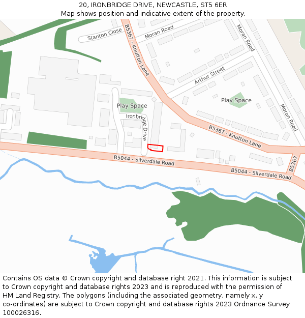 20, IRONBRIDGE DRIVE, NEWCASTLE, ST5 6ER: Location map and indicative extent of plot