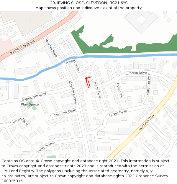 20, IRVING CLOSE, CLEVEDON, BS21 6YS: Location map and indicative extent of plot