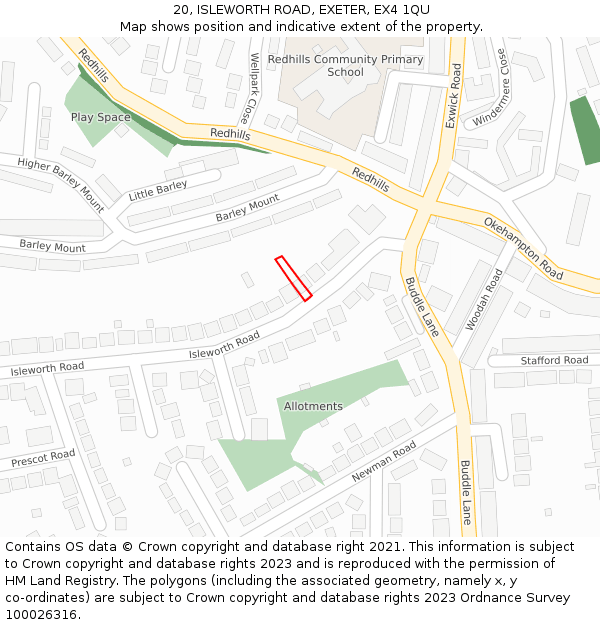 20, ISLEWORTH ROAD, EXETER, EX4 1QU: Location map and indicative extent of plot