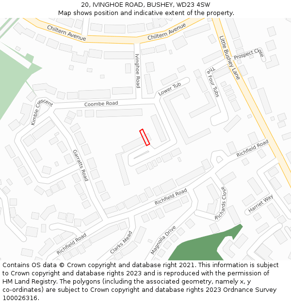 20, IVINGHOE ROAD, BUSHEY, WD23 4SW: Location map and indicative extent of plot