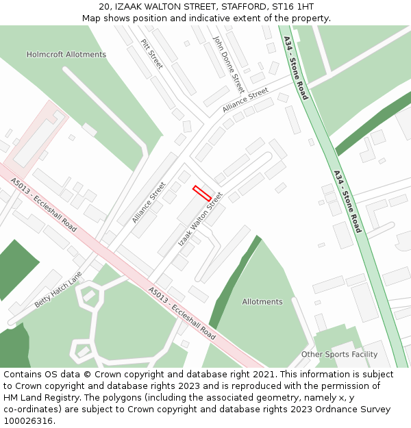 20, IZAAK WALTON STREET, STAFFORD, ST16 1HT: Location map and indicative extent of plot