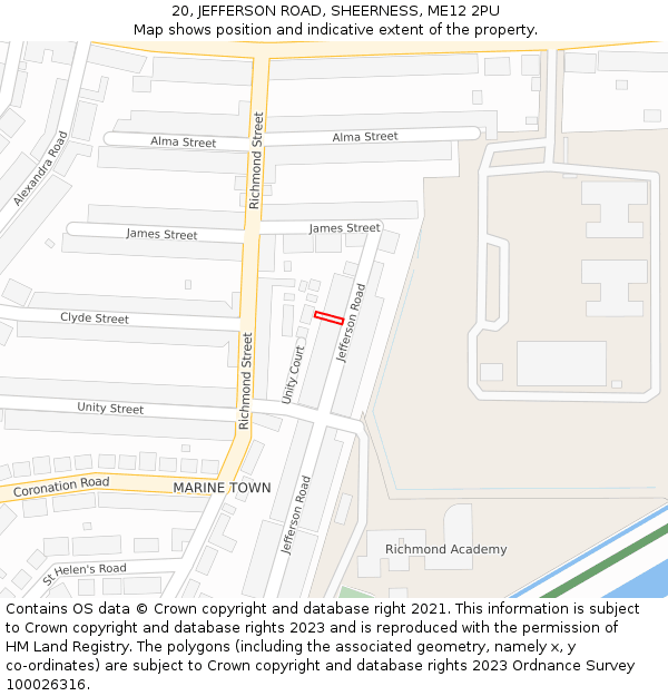 20, JEFFERSON ROAD, SHEERNESS, ME12 2PU: Location map and indicative extent of plot