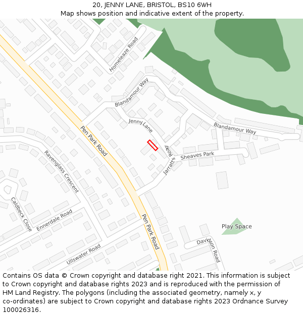 20, JENNY LANE, BRISTOL, BS10 6WH: Location map and indicative extent of plot