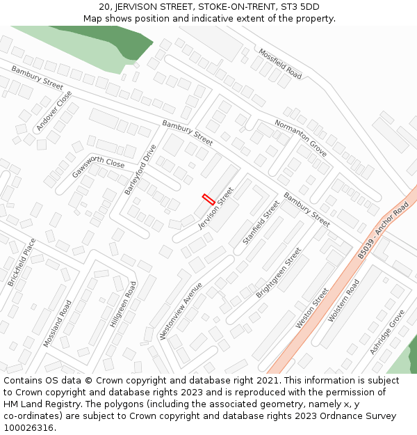 20, JERVISON STREET, STOKE-ON-TRENT, ST3 5DD: Location map and indicative extent of plot