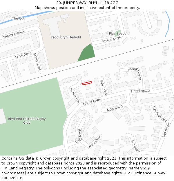 20, JUNIPER WAY, RHYL, LL18 4GG: Location map and indicative extent of plot