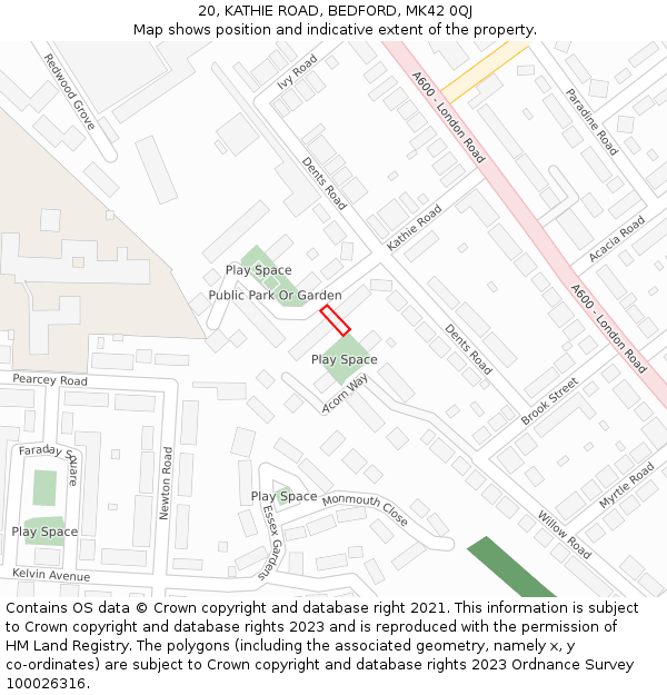 20, KATHIE ROAD, BEDFORD, MK42 0QJ: Location map and indicative extent of plot