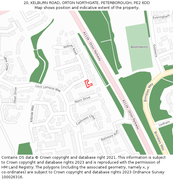 20, KELBURN ROAD, ORTON NORTHGATE, PETERBOROUGH, PE2 6DD: Location map and indicative extent of plot