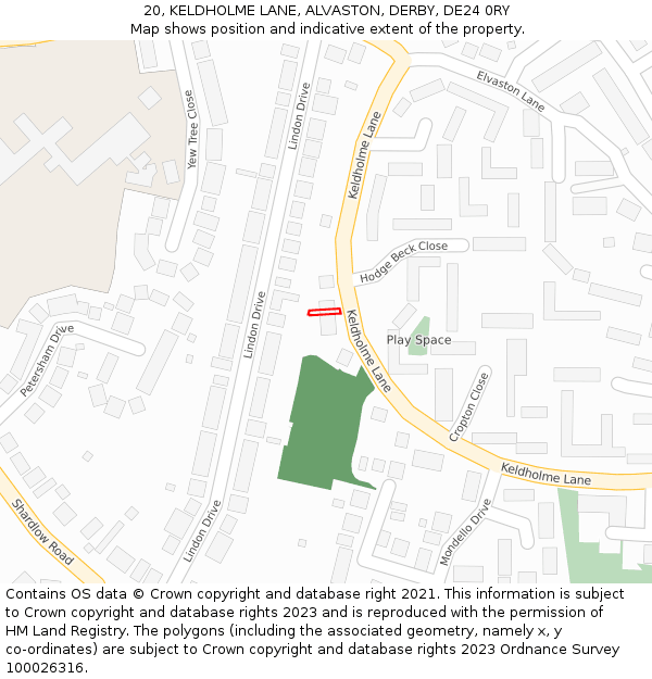 20, KELDHOLME LANE, ALVASTON, DERBY, DE24 0RY: Location map and indicative extent of plot
