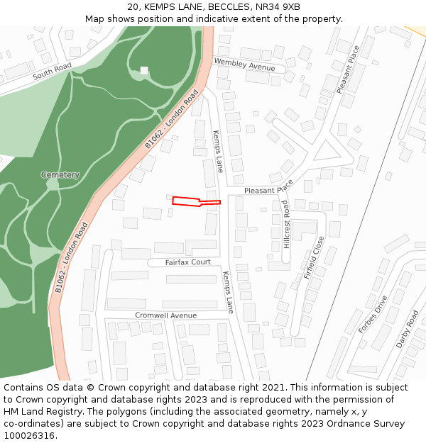 20, KEMPS LANE, BECCLES, NR34 9XB: Location map and indicative extent of plot