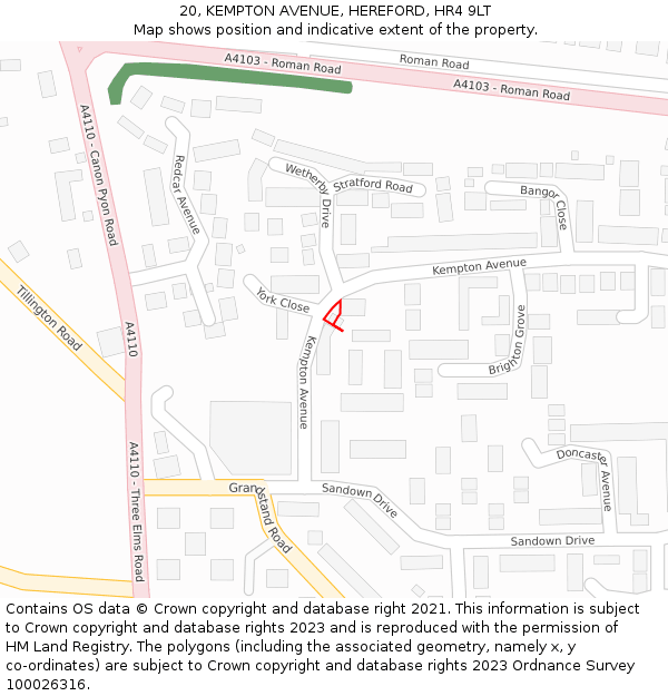 20, KEMPTON AVENUE, HEREFORD, HR4 9LT: Location map and indicative extent of plot