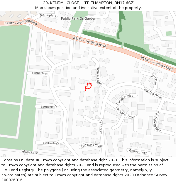 20, KENDAL CLOSE, LITTLEHAMPTON, BN17 6SZ: Location map and indicative extent of plot