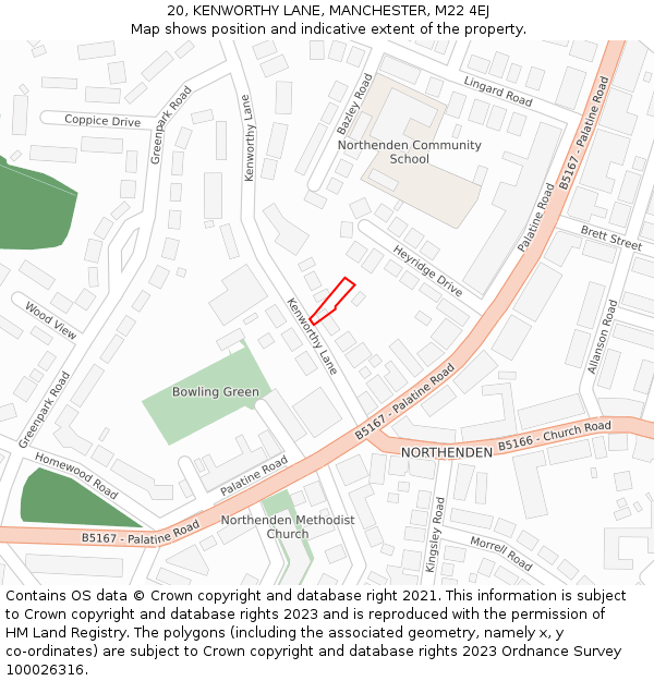 20, KENWORTHY LANE, MANCHESTER, M22 4EJ: Location map and indicative extent of plot