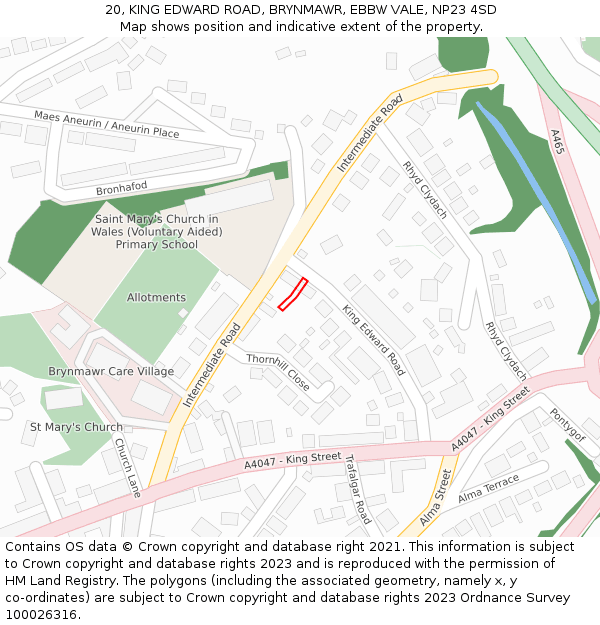 20, KING EDWARD ROAD, BRYNMAWR, EBBW VALE, NP23 4SD: Location map and indicative extent of plot