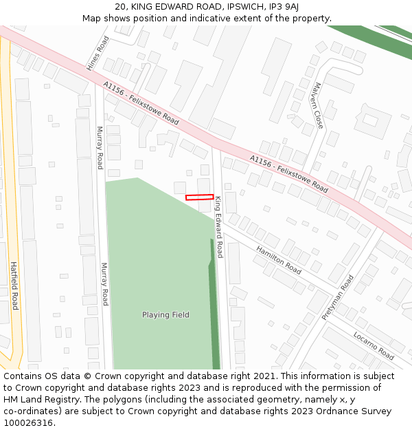 20, KING EDWARD ROAD, IPSWICH, IP3 9AJ: Location map and indicative extent of plot