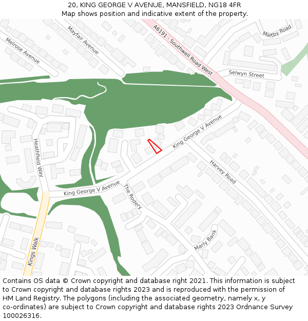 20, KING GEORGE V AVENUE, MANSFIELD, NG18 4FR: Location map and indicative extent of plot