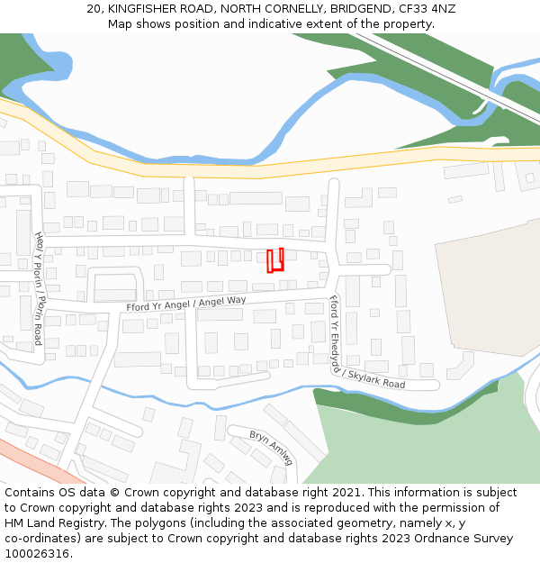 20, KINGFISHER ROAD, NORTH CORNELLY, BRIDGEND, CF33 4NZ: Location map and indicative extent of plot