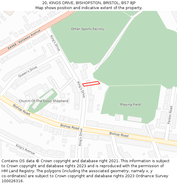 20, KINGS DRIVE, BISHOPSTON, BRISTOL, BS7 8JP: Location map and indicative extent of plot