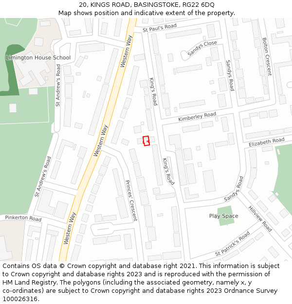 20, KINGS ROAD, BASINGSTOKE, RG22 6DQ: Location map and indicative extent of plot