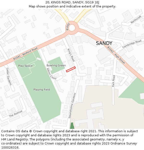 20, KINGS ROAD, SANDY, SG19 1EJ: Location map and indicative extent of plot