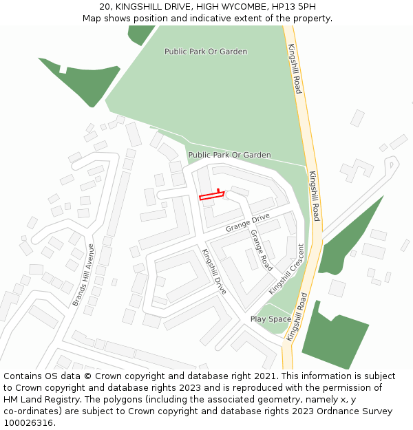 20, KINGSHILL DRIVE, HIGH WYCOMBE, HP13 5PH: Location map and indicative extent of plot