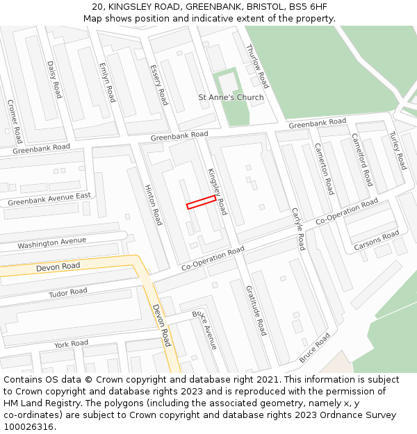 20, KINGSLEY ROAD, GREENBANK, BRISTOL, BS5 6HF: Location map and indicative extent of plot