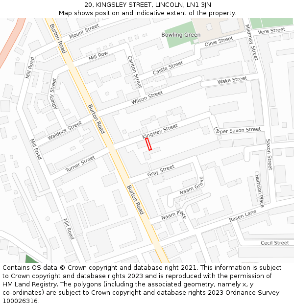 20, KINGSLEY STREET, LINCOLN, LN1 3JN: Location map and indicative extent of plot