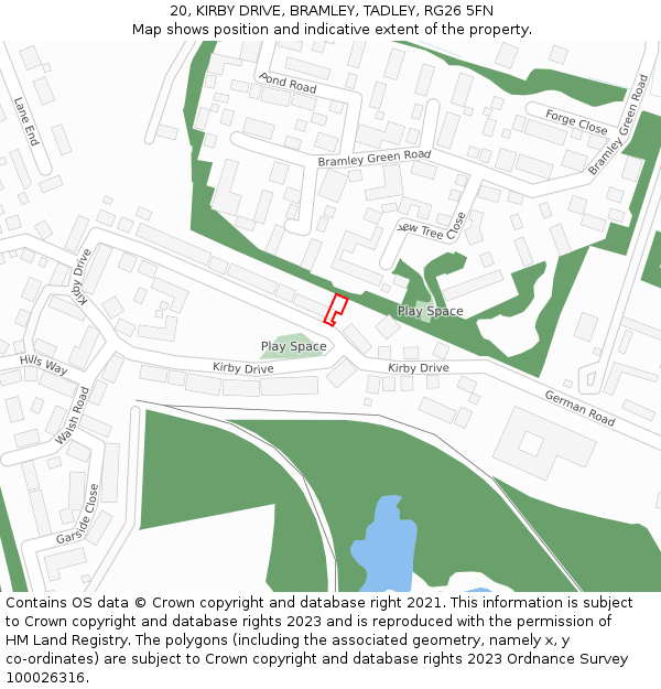 20, KIRBY DRIVE, BRAMLEY, TADLEY, RG26 5FN: Location map and indicative extent of plot