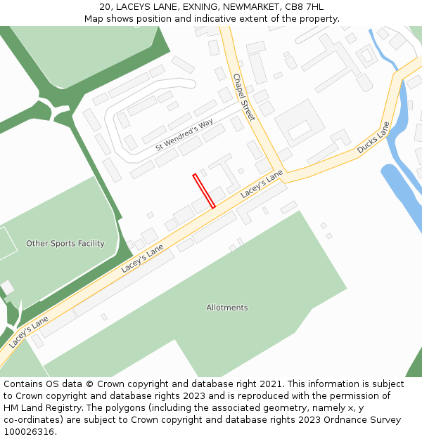 20, LACEYS LANE, EXNING, NEWMARKET, CB8 7HL: Location map and indicative extent of plot
